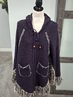 Purple NF Hooded Poncho With Tan Whipstitch Trim One Size Fits All